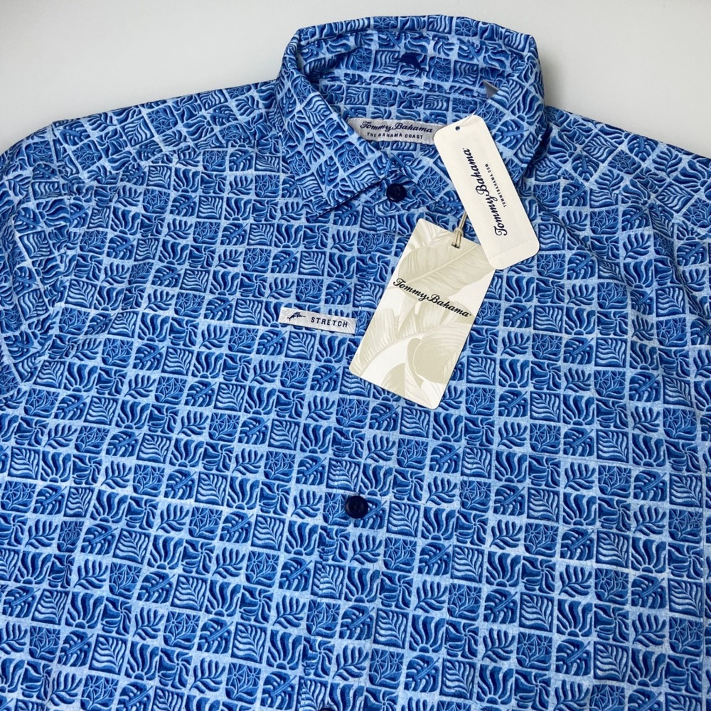 Tommy Bahama Mens Small Blue Shirt New Bahama Coast Cozumel Tiles Stretch